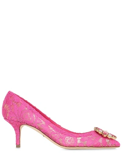 Shop Dolce & Gabbana 60mm Bellucci Lace & Swarovski Pumps, Fuchsia