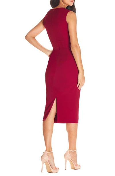 Shop Dress The Population Elle Sweetheart Neck Sheath Midi Dress In Garnet