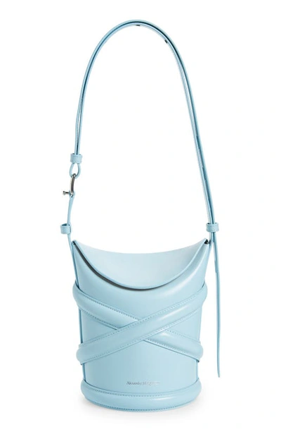 Shop Alexander Mcqueen Small The Curve Leather Shoulder Bag In Pale Blue