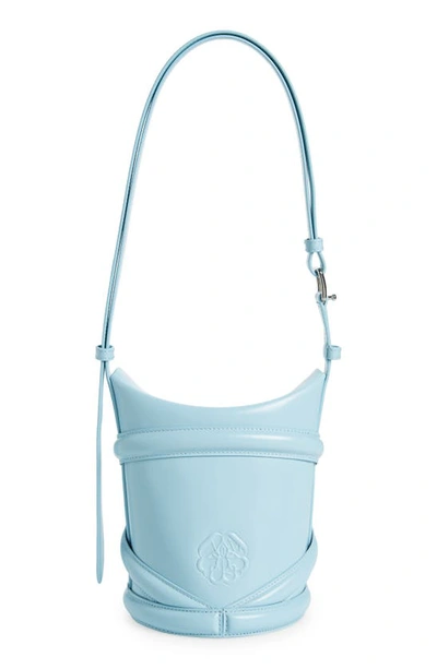 Shop Alexander Mcqueen Small The Curve Leather Shoulder Bag In Pale Blue