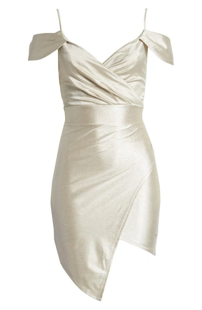 Shop Lnl Glitter Cold Shoulder Asymmetric Hem Dress In Champagne