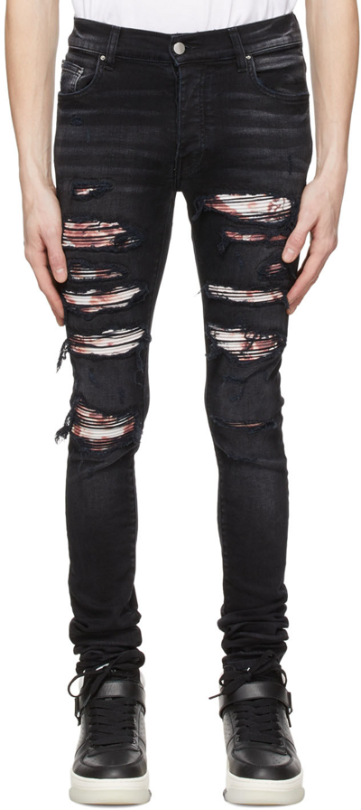 Shop Amiri Black Skinny Jeans In Aged Black-12 oz Ita