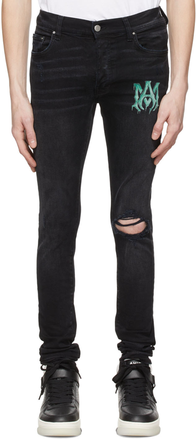 Shop Amiri Black Skinny Jeans In Aged Black-12 oz Ita