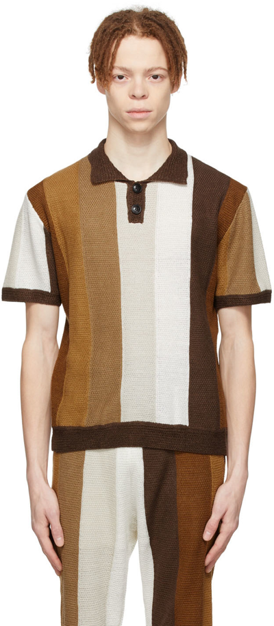 Shop Amiri Brown Linen Polo In Brown-linen Knit