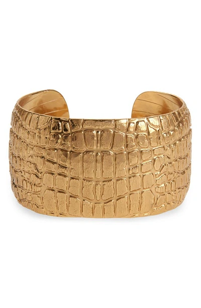 Shop Gas Bijoux Wild Croc Embossed Cuff Bracelet In Gold