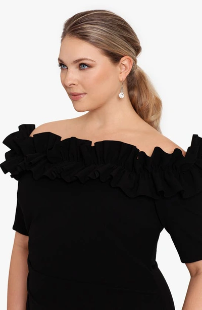 Shop Xscape Ruffle Off The Shoulder Scuba Crepe Cocktail Dress In Black