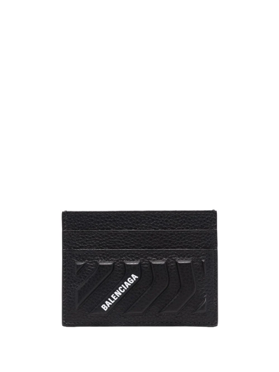 Shop Balenciaga Embossed Leather Cardholder In Black