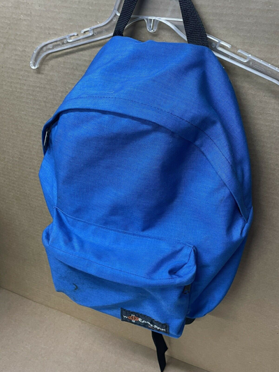 Pre-owned Eastpak Vtg  Backpack Made In Usa Blue Bookbag 90's Nylon School Bag Leather Tag