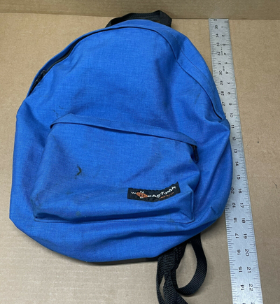 Pre-owned Eastpak Vtg  Backpack Made In Usa Blue Bookbag 90's Nylon School Bag Leather Tag