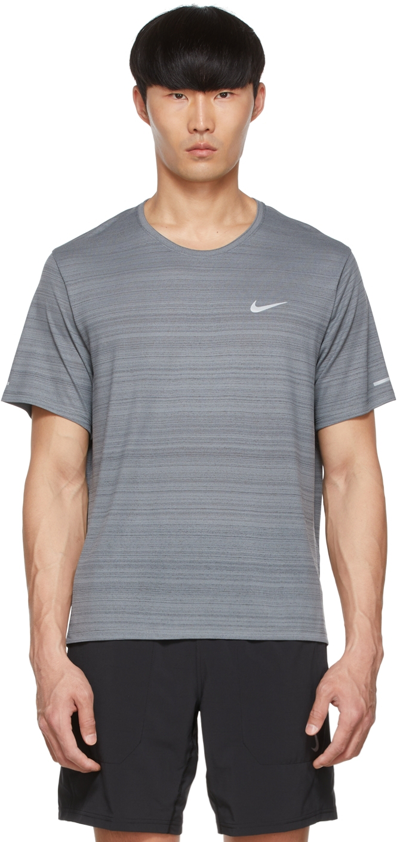 Shop Nike Gray Dri-fit Miler T-shirt In Smoke Grey/reflectiv