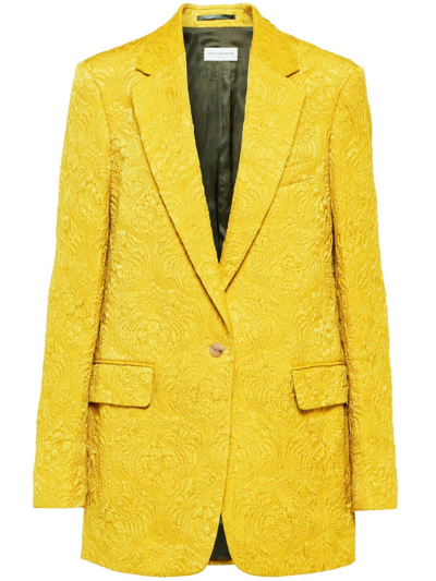 Shop Dries Van Noten Yellow Jacquard Single Breasted Blazer