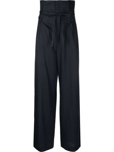 Shop Jacquemus Linen Blend Trousers In Blu