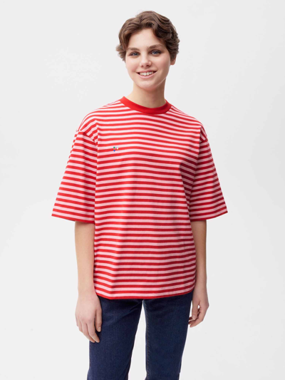 Shop Pangaia Recycled Cotton Stripe Boxy T-shirt — Jasper Red Xs