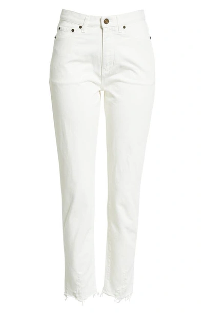 Shop Saint Laurent High Waist Destroyed Hem Carrot Fit Jeans In Vintage White