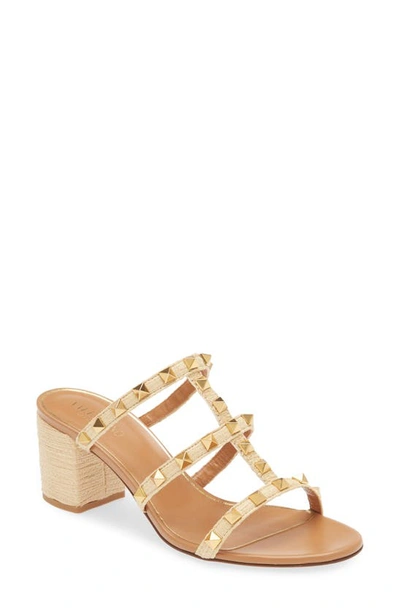 Multi Rockstud woven faux raffia sandals