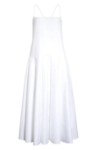 Shop Khaite Thea Drop Waist Cotton Twill Dress In White