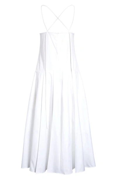 Shop Khaite Thea Drop Waist Cotton Twill Dress In White