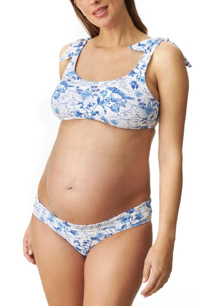 Shop Pez D'or Toile De Jouy Two-piece Maternity Swimsuit In White/ Blue