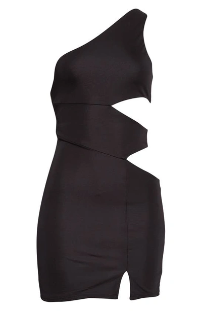 Shop Staud Letta One-shoulder Side Cutout Body-con Minidress In Black
