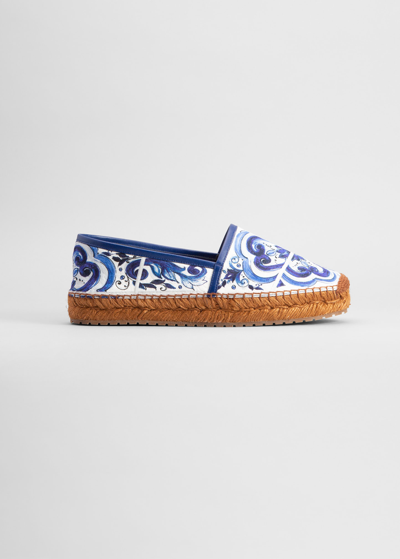 Shop Dolce & Gabbana Printed Brocade Loafer Espadrilles In Azulejos