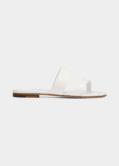 Shop Manolo Blahnik Dual-band Embossed Flat Sandals In Whit1014blck0015