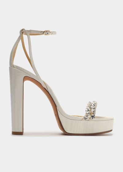 Shop Alexandre Birman Agnes Embellished Ankle-strap Platform Sandals In Ivory