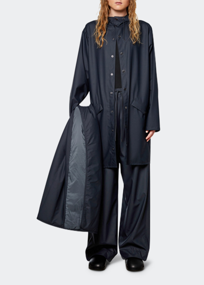 Shop Rains Long Snap-front Jacket In Navy