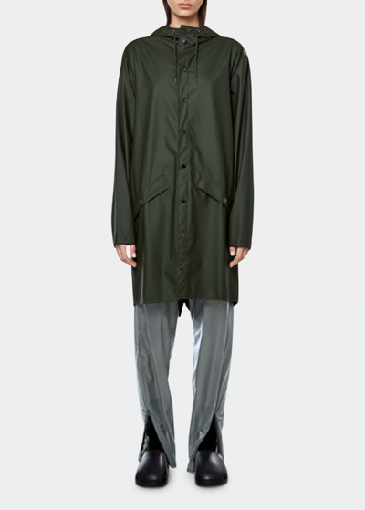 Shop Rains Long Snap-front Jacket In Green