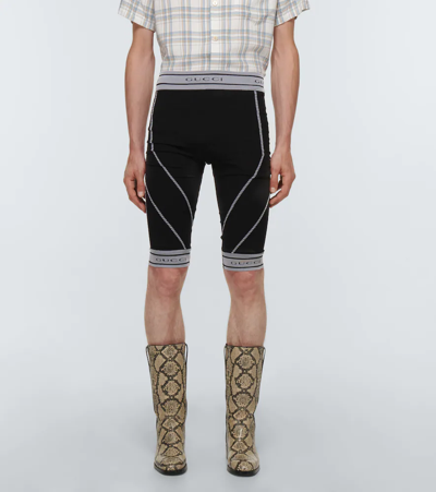 Shop Gucci Jacquard Jersey Biker Shorts In Black/white