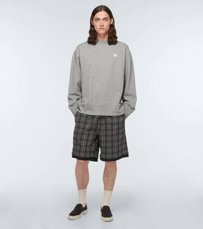 Shop Acne Studios Checked Cotton Shorts In Black/grey