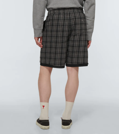 Shop Acne Studios Checked Cotton Shorts In Black/grey