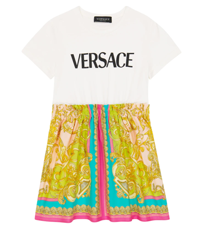Shop Versace Barocco Cotton T-shirt Dress In Bianco+nero+multicolor