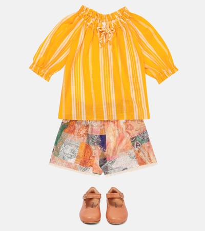 Shop Zimmermann Anneke Striped Cotton Top In Marigold Stripe