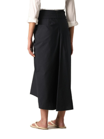 Shop Brunello Cucinelli High Waist Pleated Midi Skirt In Navy