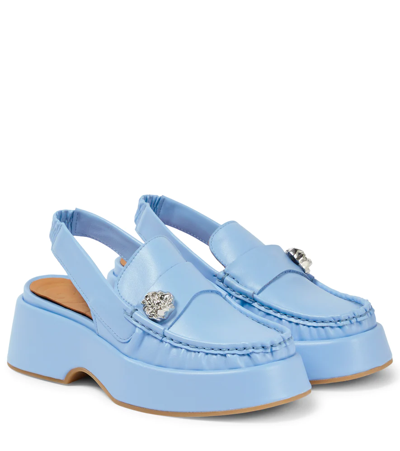Shop Ganni Slingback Leather Loafers In Placid Blue