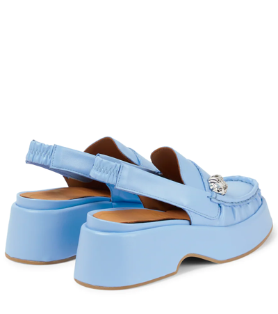 Shop Ganni Slingback Leather Loafers In Placid Blue