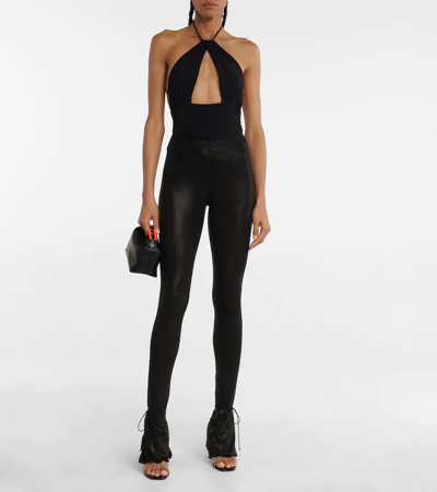 Shop Nensi Dojaka Cutout Ruched Halterneck Swimsuit In Black