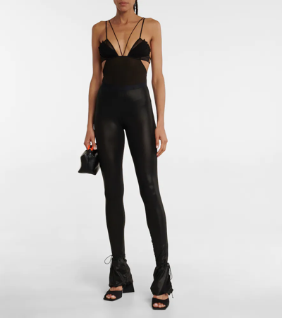 Nensi Dojaka Pleated Cutout Mesh Camisole In Black