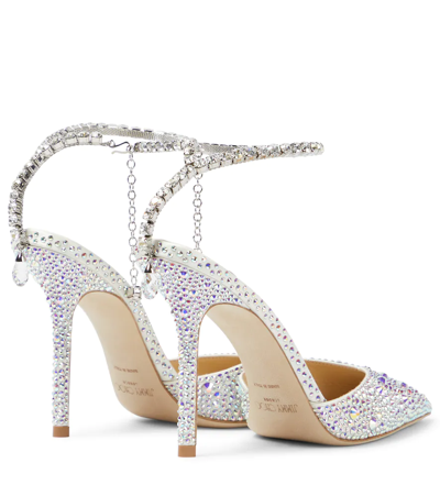 Shop Jimmy Choo Saeda 100 Embellished Pumps In Ivory/crystal