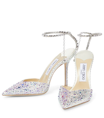 Shop Jimmy Choo Saeda 100 Embellished Pumps In Ivory/crystal