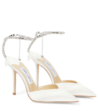 Shop Jimmy Choo Bridal Saeda 100 Embellished Satin Pumps In Ivory/crystal