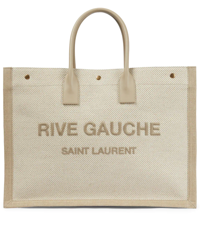 Shop Saint Laurent Rive Gauche Large Canvas Tote In Bei/s.sa/be/nat/s.sa