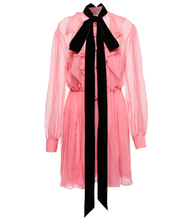 Shop Gucci Tie-neck Chiffon Minidress In Pink/mix