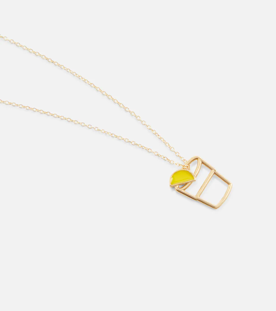 Shop Aliita Tequila 9kt Yellow Gold Necklace With Enamel In Yellow Lemon