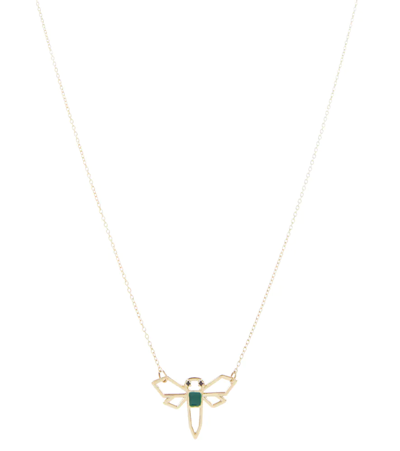 Shop Aliita Libelula 9kt Yellow Gold Necklace With Emerald In Deep Green