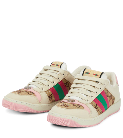 Shop Gucci Screener Leather Sneakers In Cam-ebo/w.