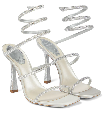 Shop René Caovilla Cleo 105 Embellished Sandals In Grey Silver