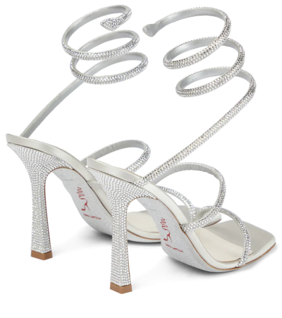 Shop René Caovilla Cleo 105 Embellished Sandals In Grey Silver