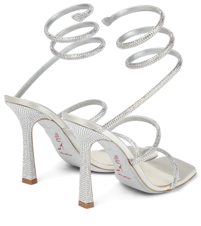 René Caovilla Cleo 105 Embellished Sandals In Grey Silver
