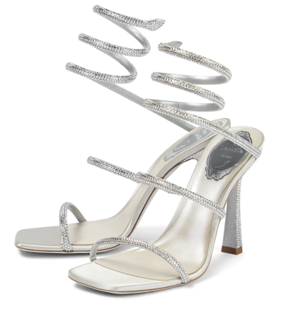 Shop René Caovilla Cleo 105 Embellished Sandals In Grey Silver